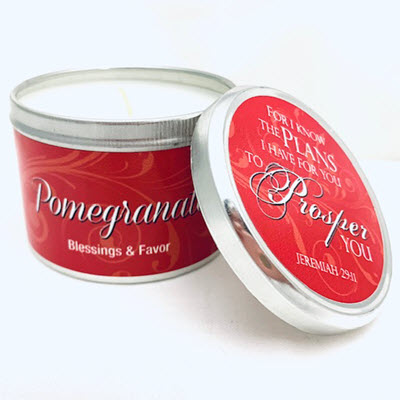 Candle: Pomegranate Scripture Tin - Abba Oils Ltd